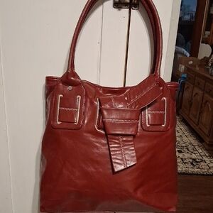 Elegant Red Leather Tote Bag